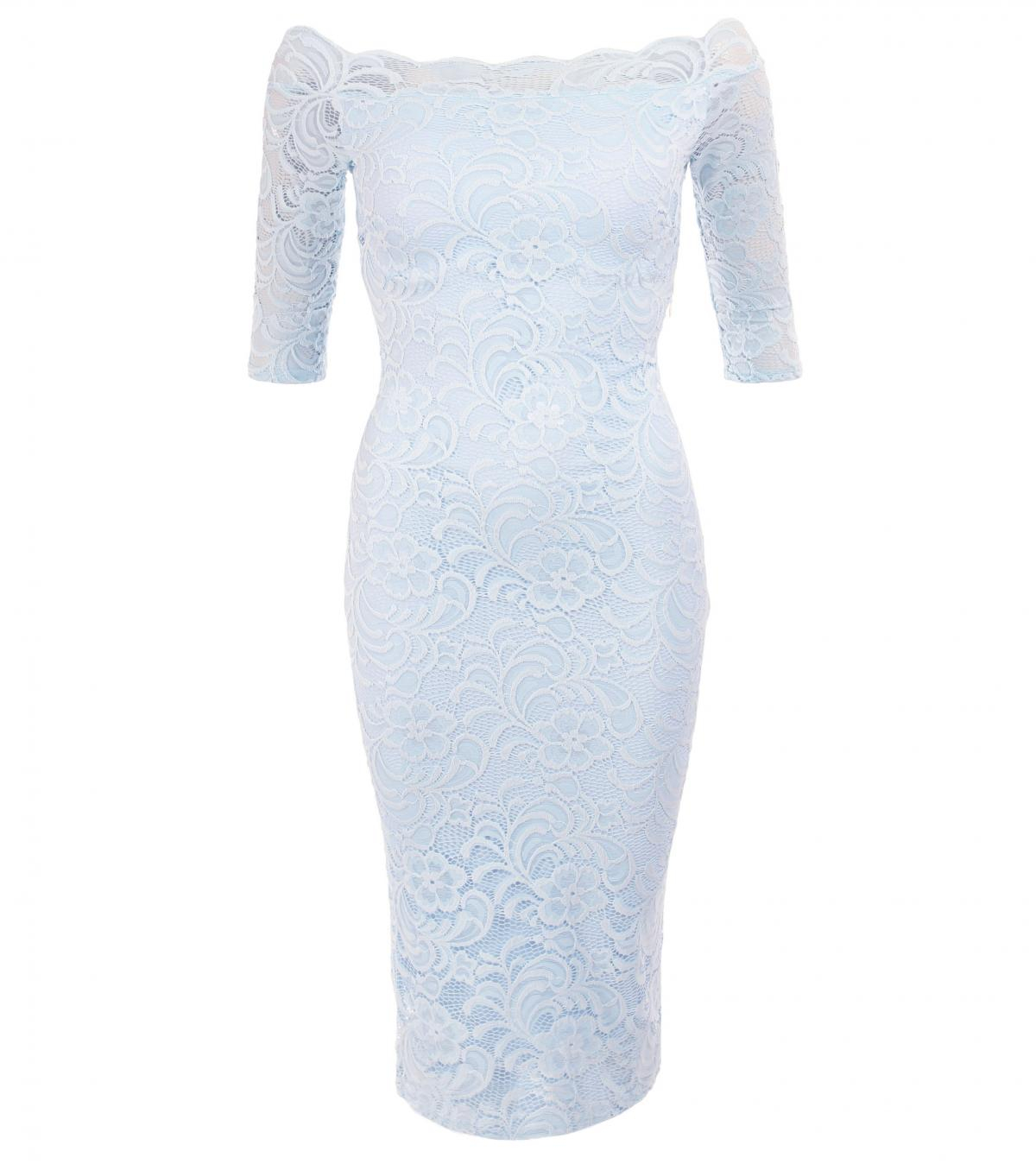 Powder Blue Lace off the Shoulder Midi Dress