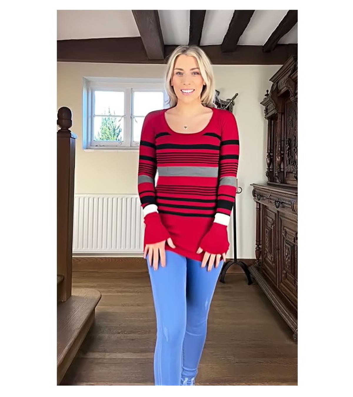 Red Striped Scoop Neck Jumper