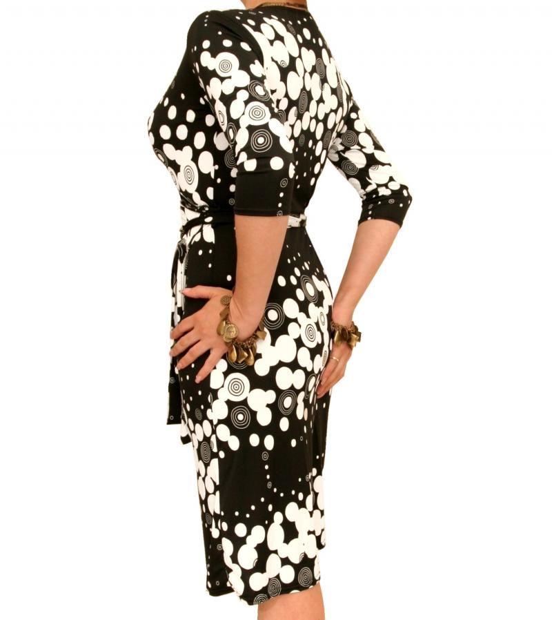 Black and White Patterned Wrap Dress