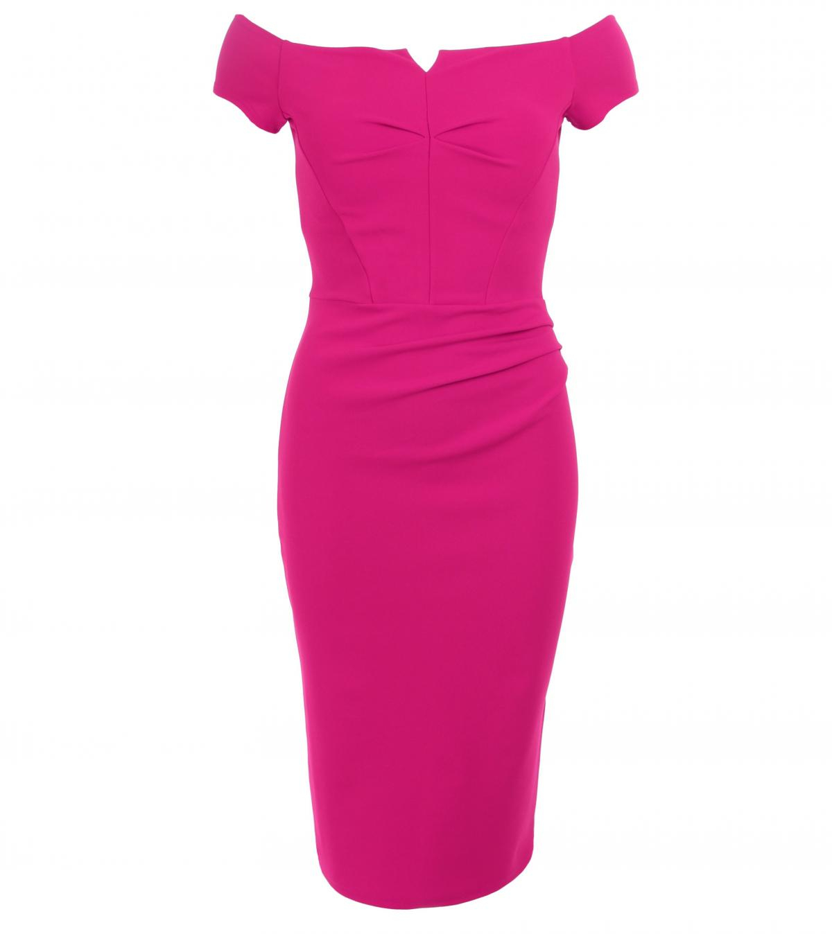 Cerise Bardot Style Notch Dress