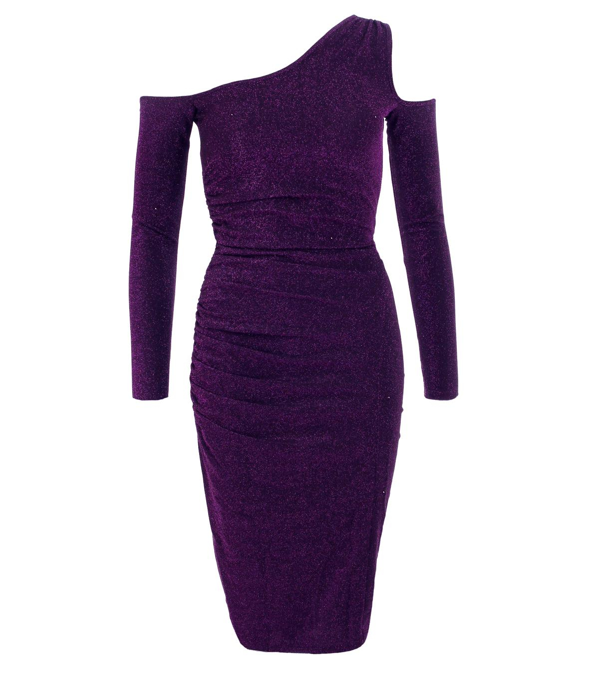 Purple Sparkly Lurex Cold Shoulder Dress