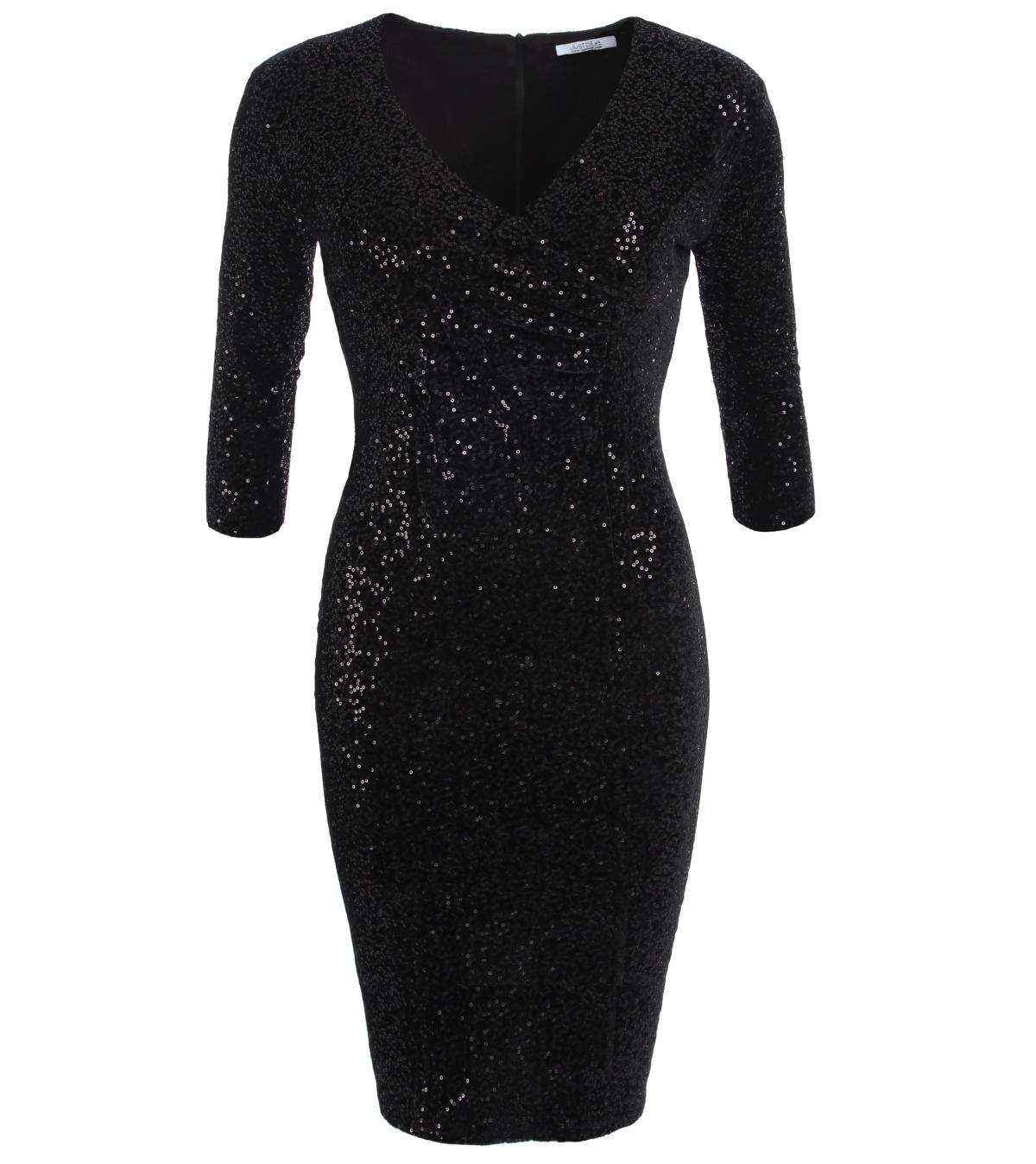 Black Velour Sequin Knee Length Dress