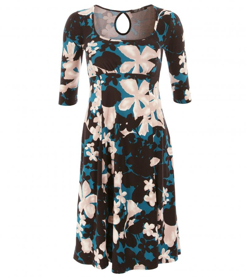 Teal Floral A Line Dress