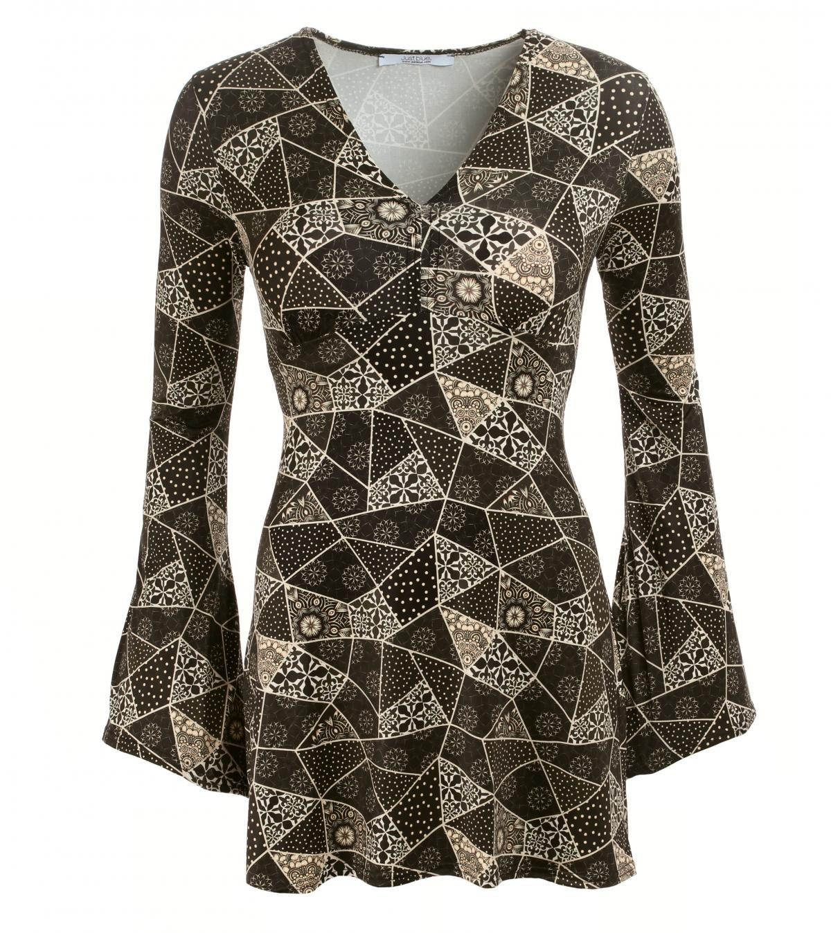 Geometric Print Bell Sleeve Tunic Top