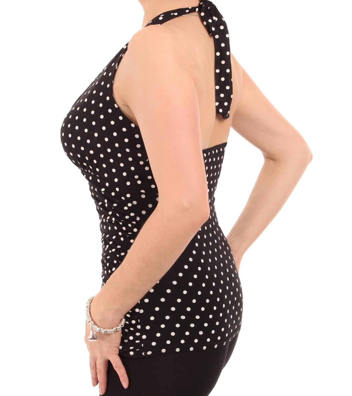 Black and White Spot Figure Hugging Halter Neck Top