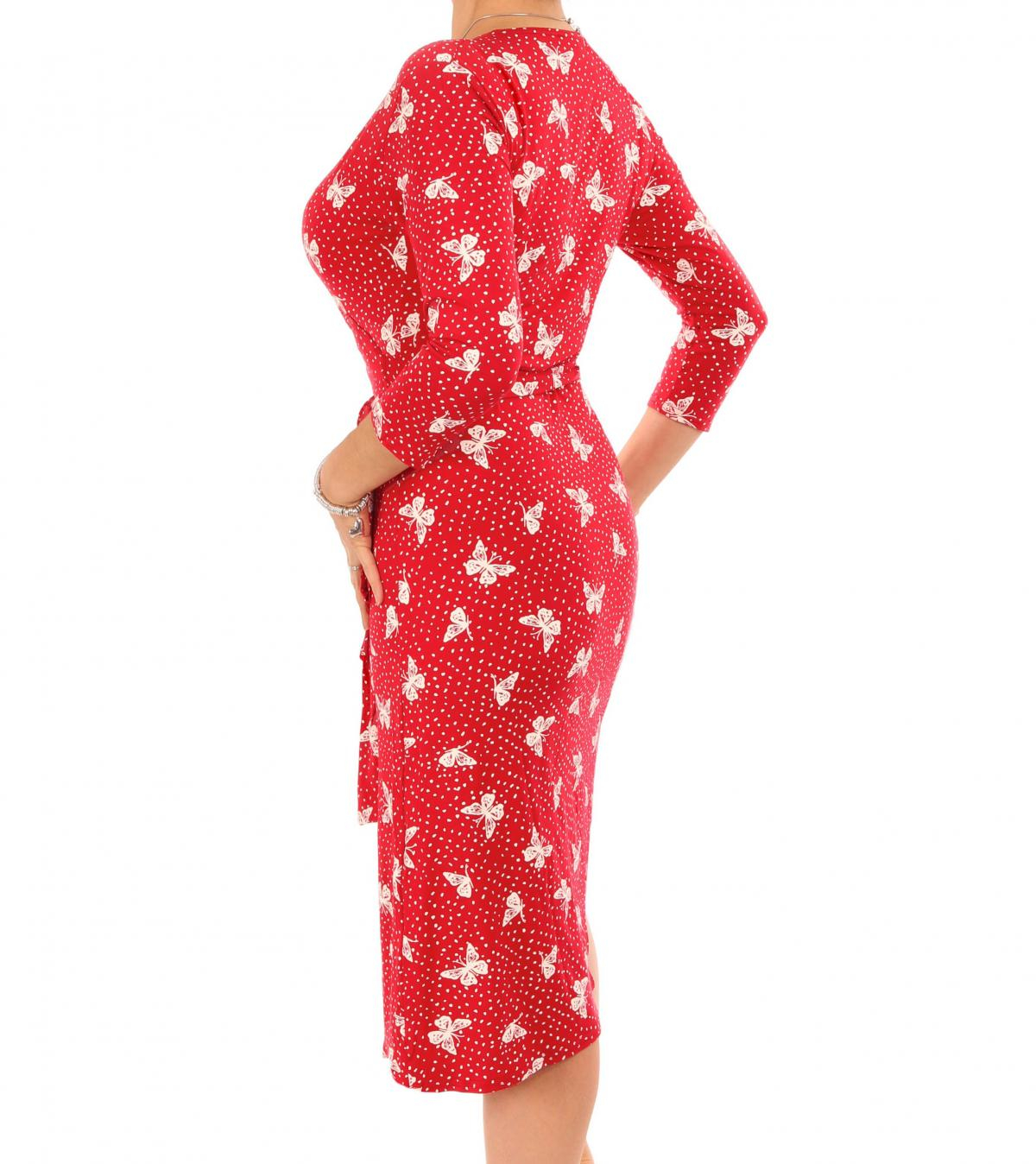 Red Butterfly Print Wrap Dress