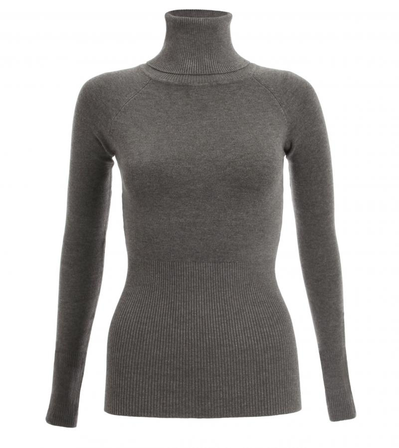 Dark Grey Polo Neck Clingy Jumper