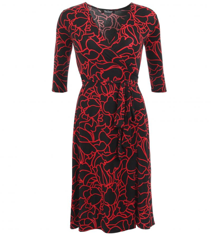Red Squiggle Print Wrap Dress