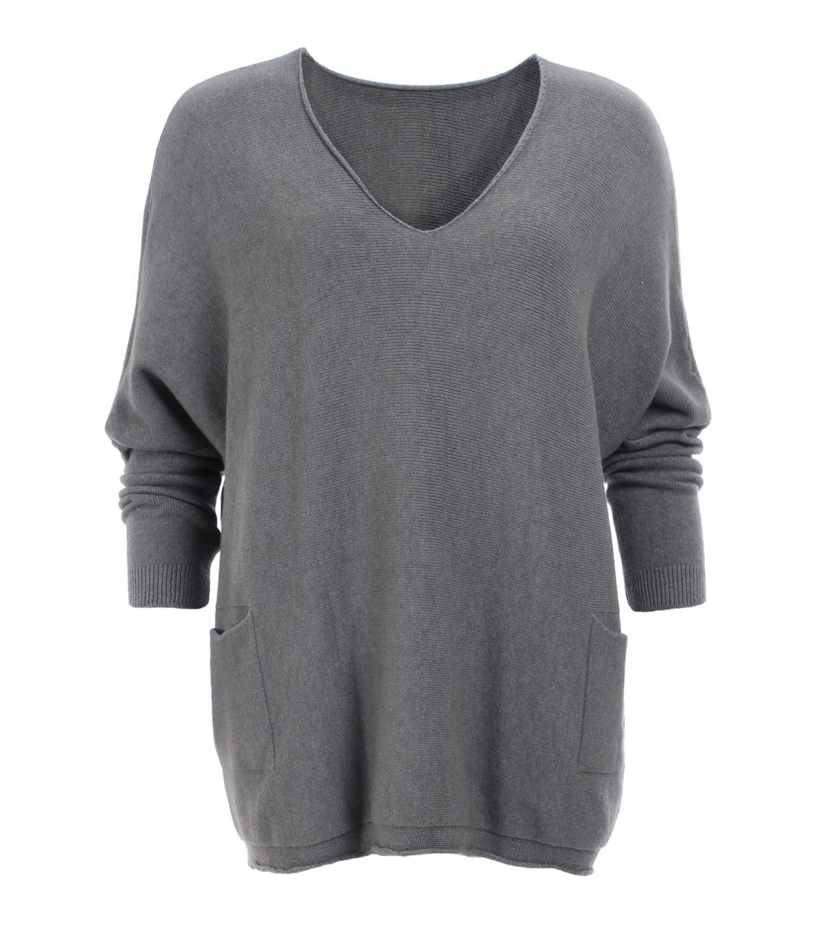 Dark Grey Oversized V Neck Jumper