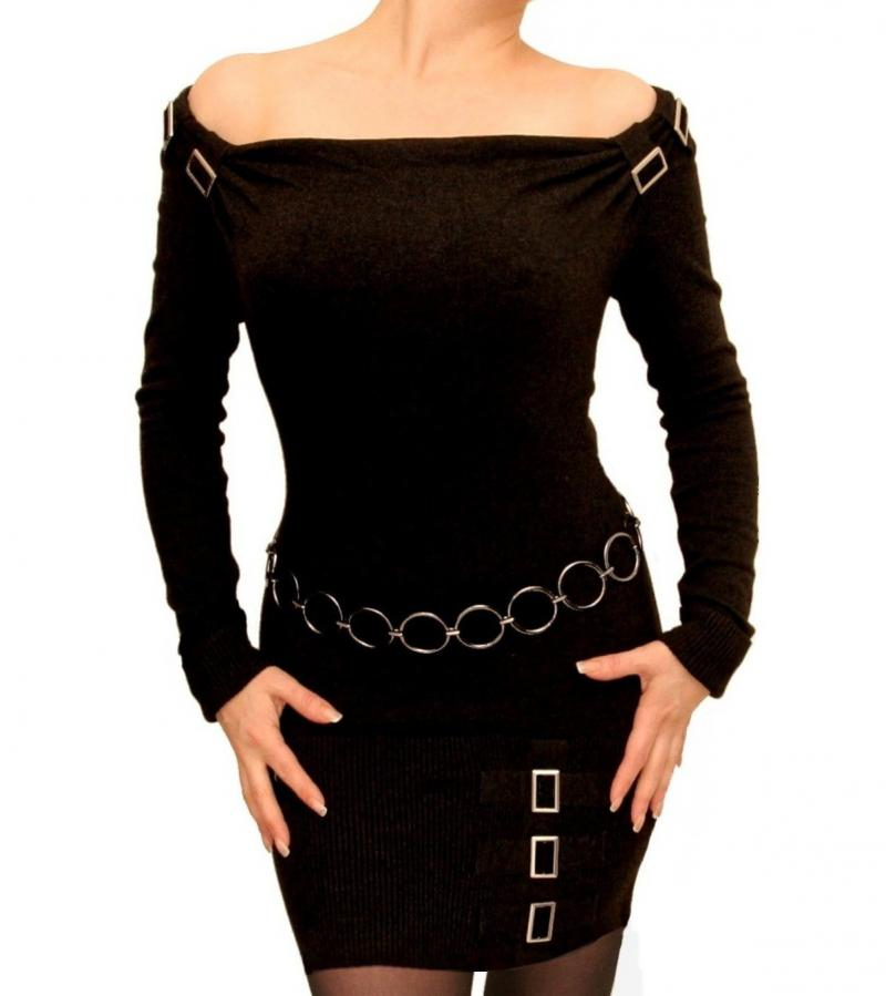 Black off the Shoulder Buckle Jumper