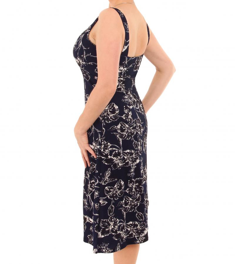 Navy Blue Floral Textured Strappy Dress