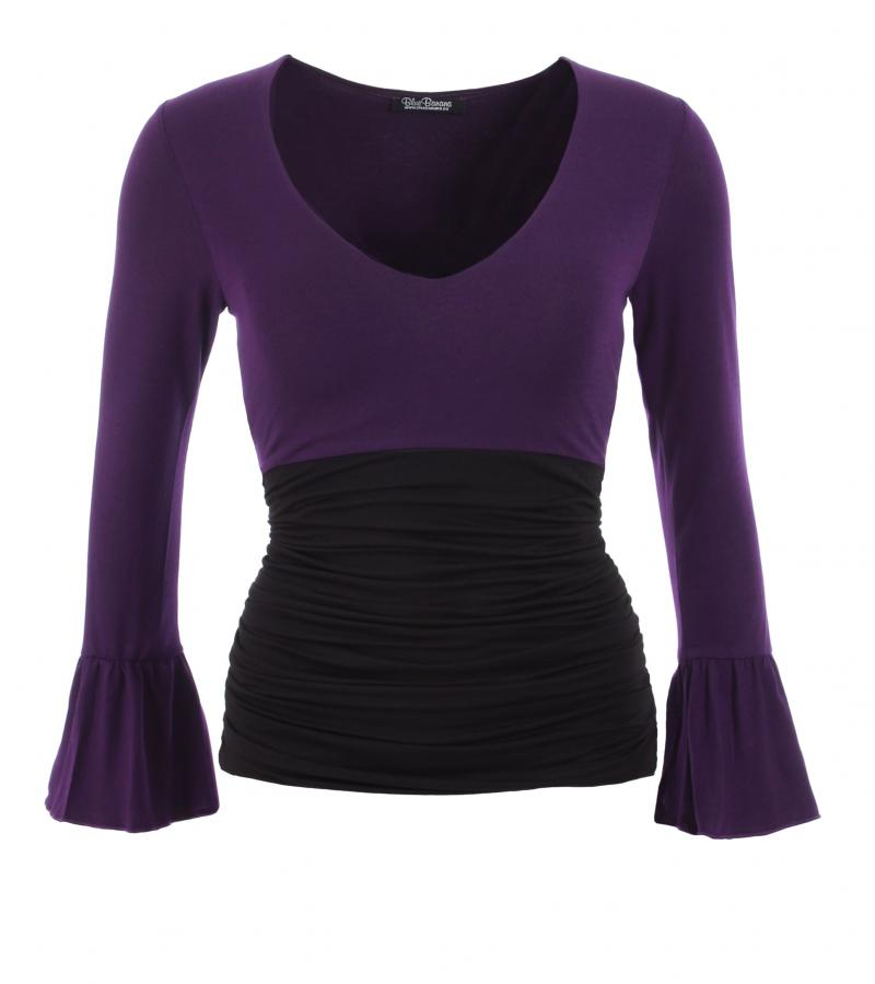 Purple V Neck Bell Sleeve Top