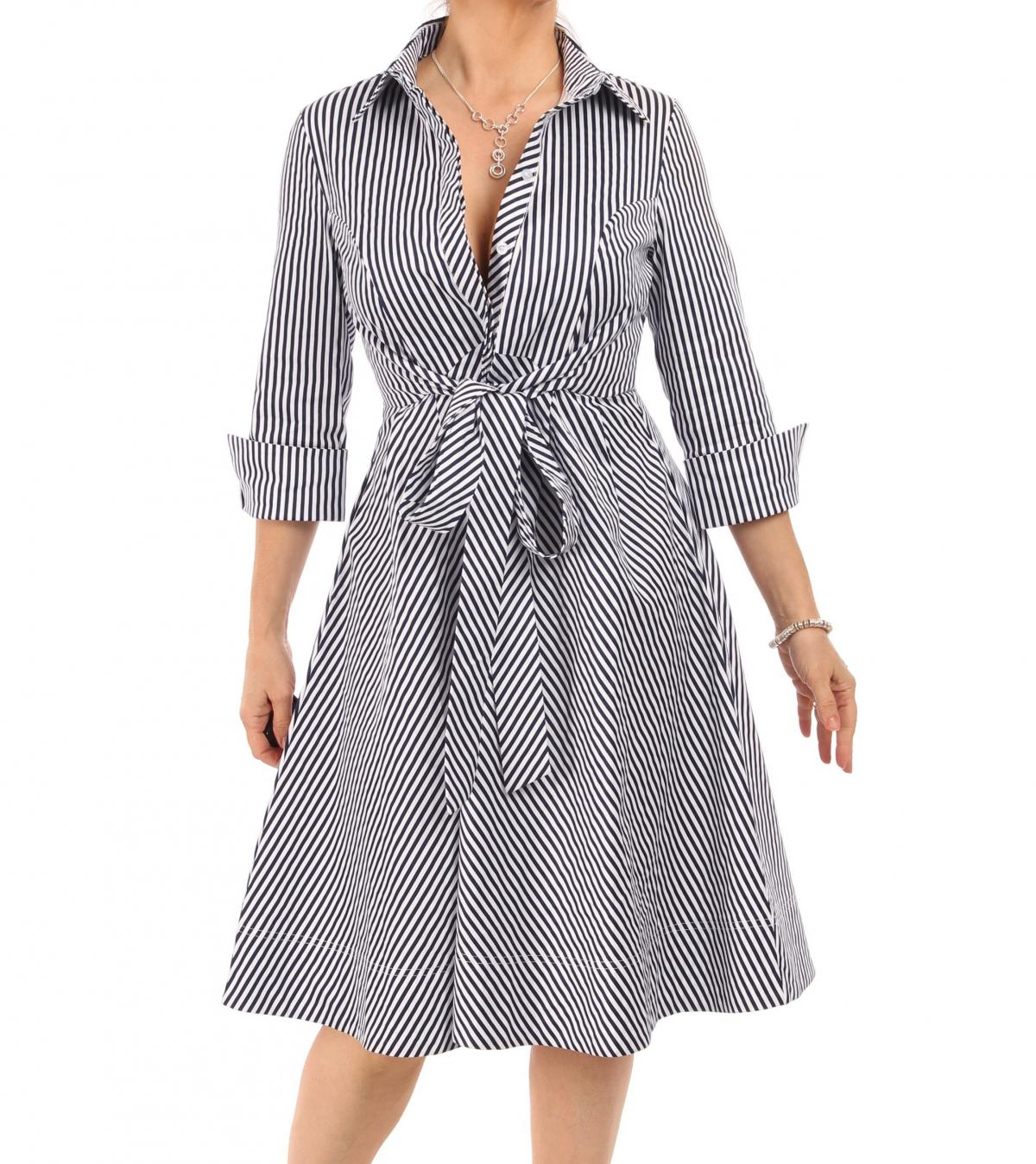 Navy and White Striped Cotton Skater Dress