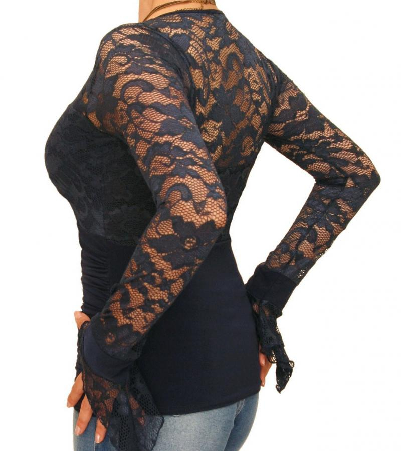 Navy Blue Lace Bell Cuff Clingy Top