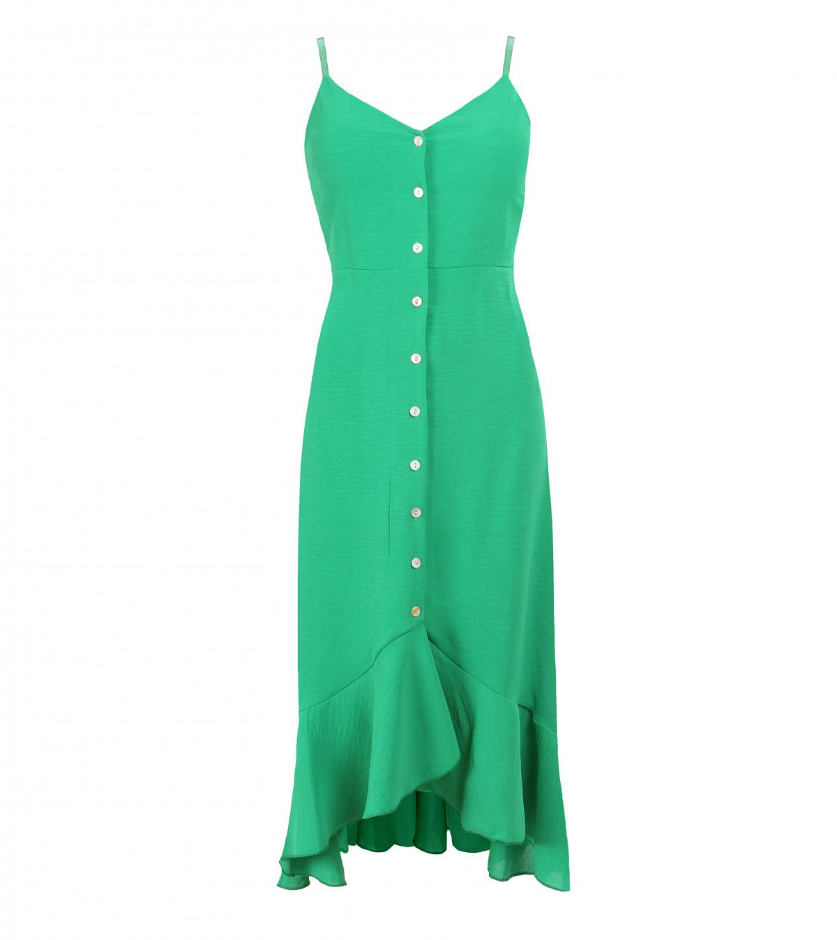 Green Button Through Dip Hem Dress