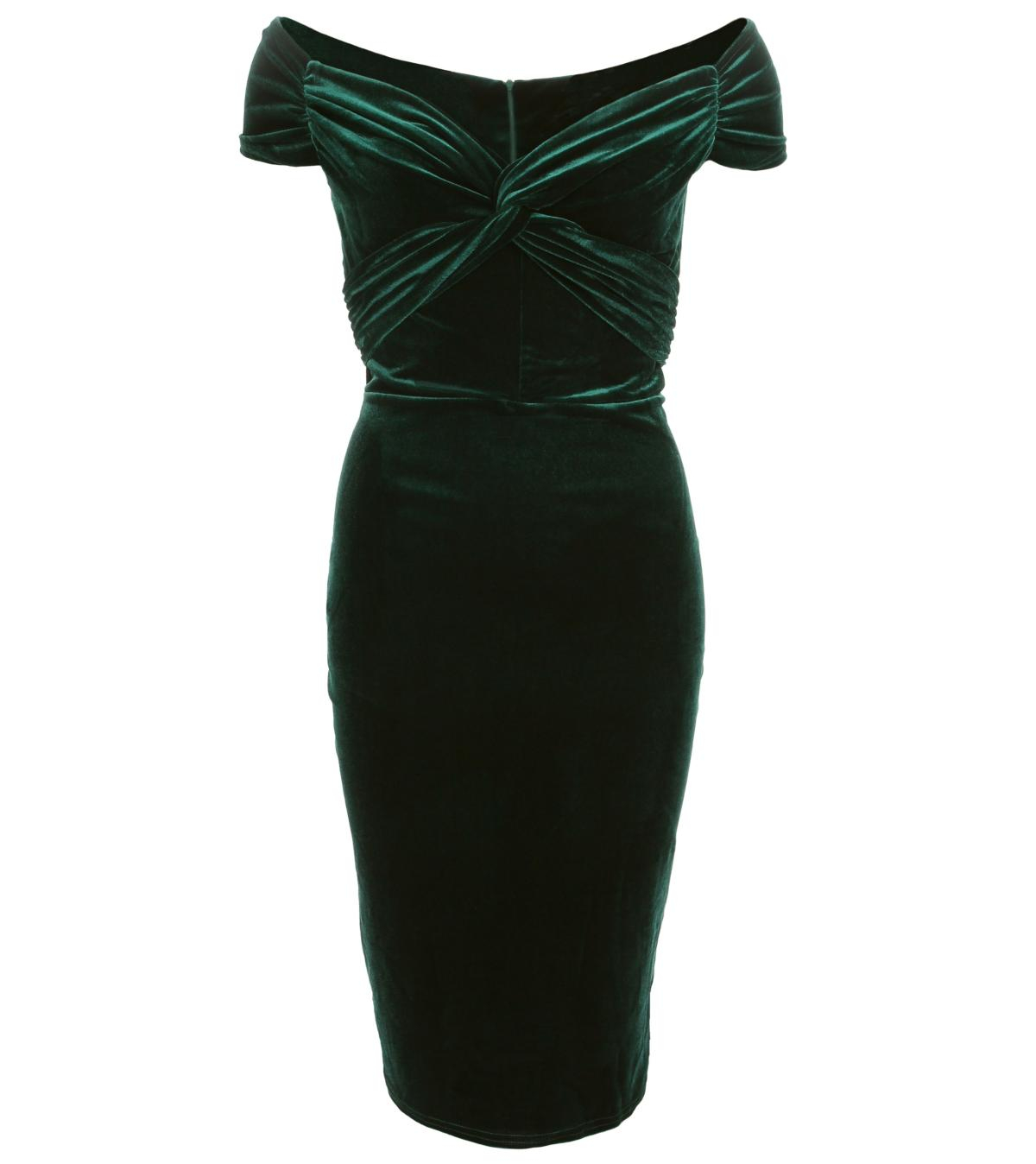 Emerald Green Velour Bardot Dress