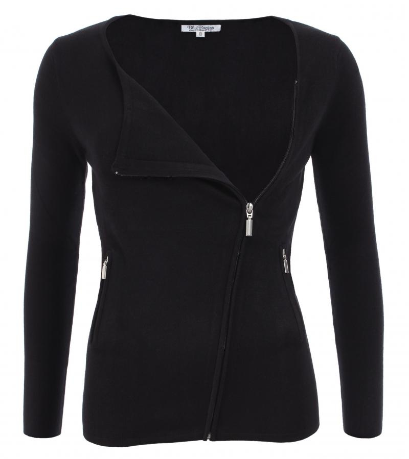 Black Biker Style Zip Up Cardigan