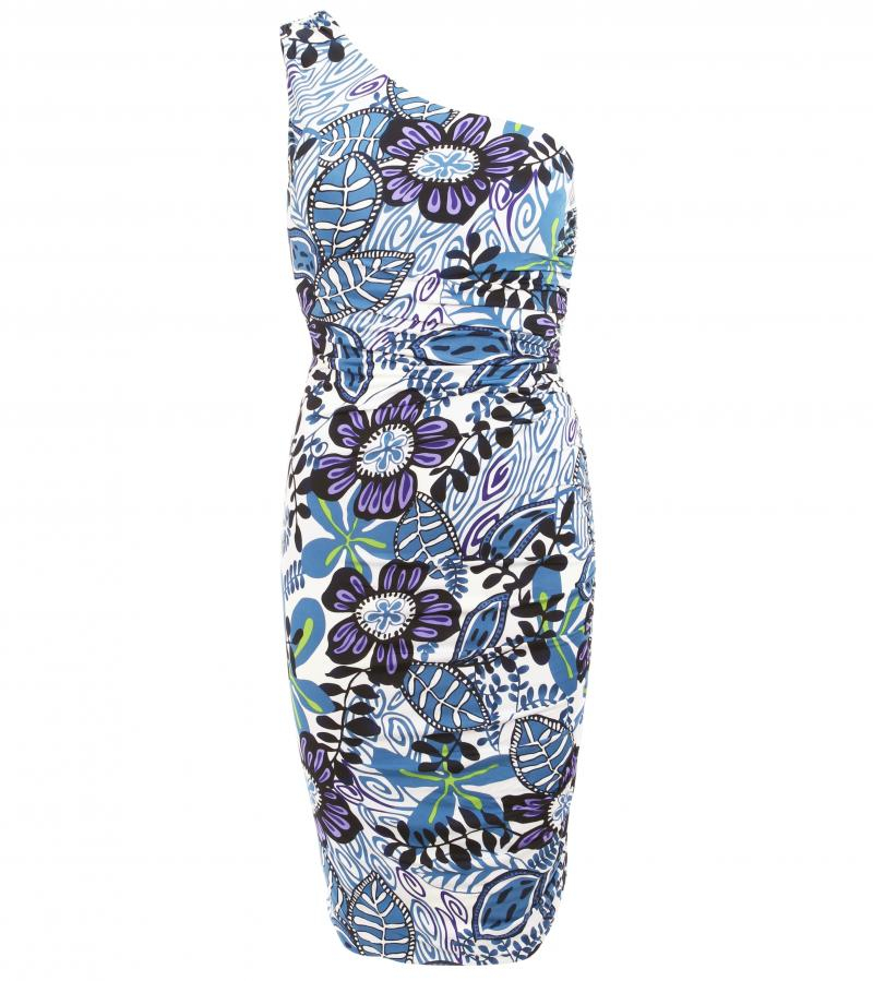 Purple Floral Print One Shoulder Dress