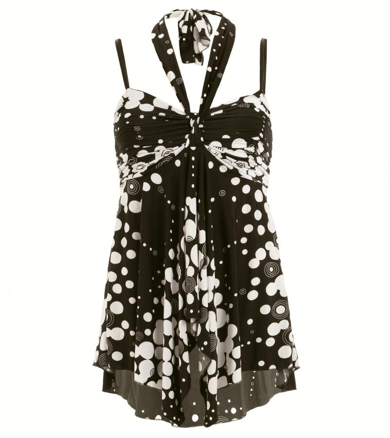 Black and White Strappy Halter Neck Tunic Top