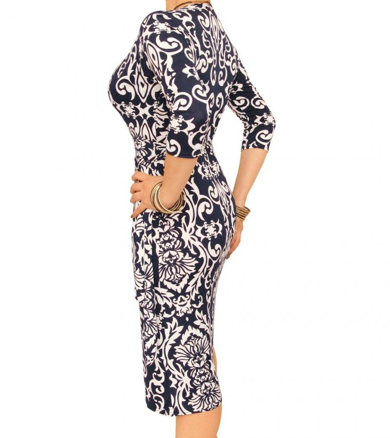Navy and Ivory Print Wrap Dress 