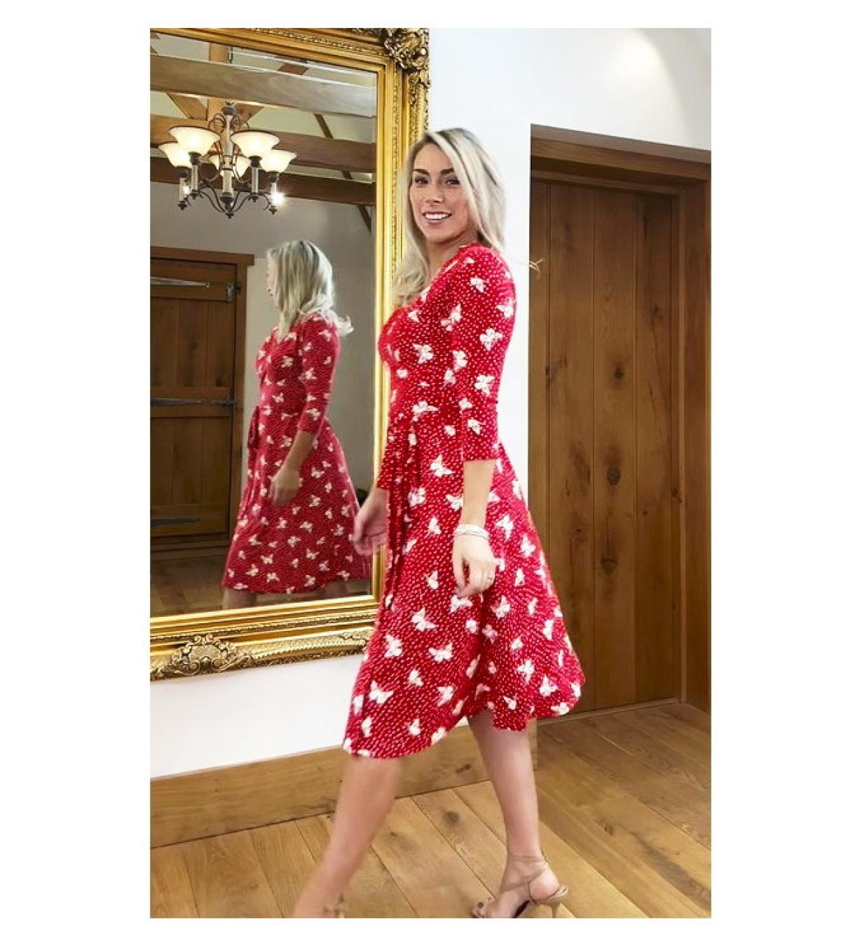 Red Butterfly Print Wrap Dress