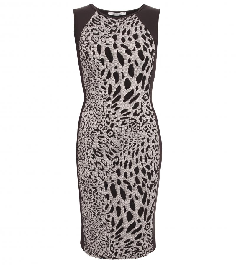 Grey and Black Animal Print Panelled Shift Dress