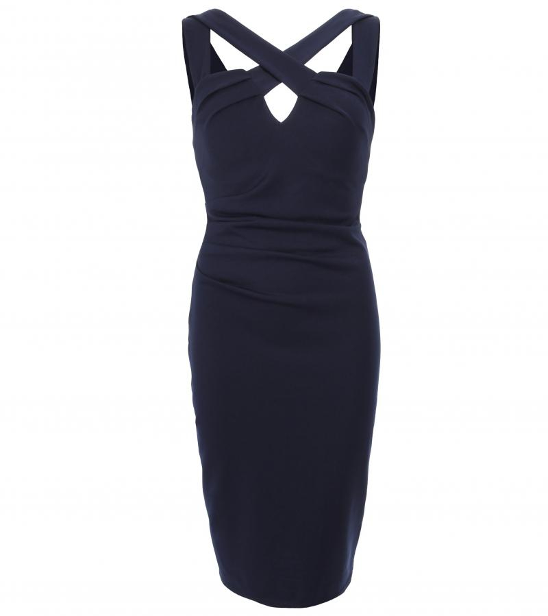 Navy Blue Cross Front Body-Con Dress