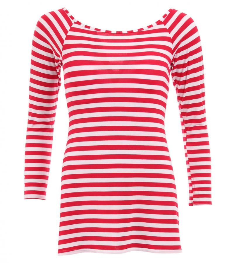 Red Striped Slash Neck Tunic Top