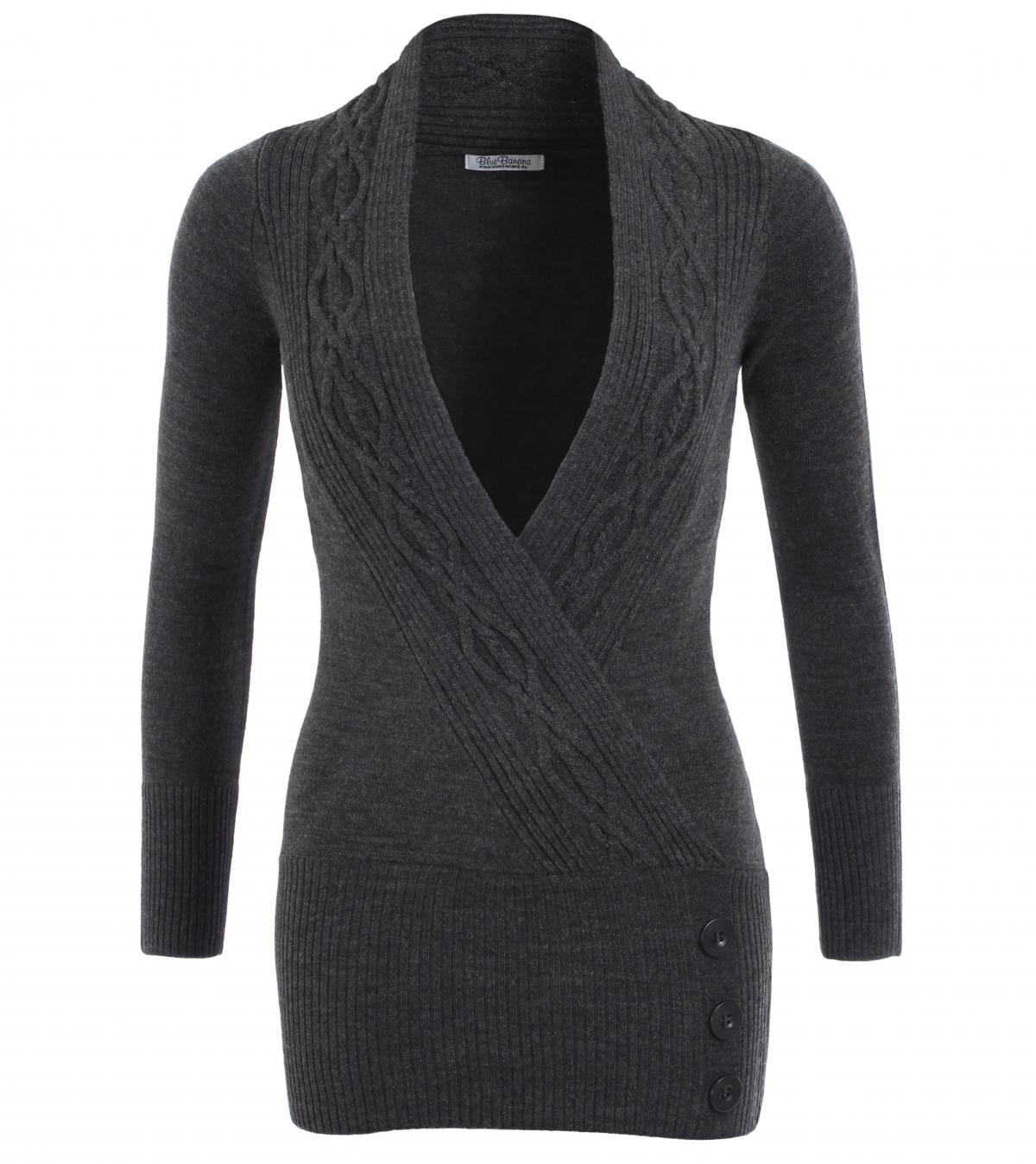 Grey Cable Knit Wrap Tunic Jumper