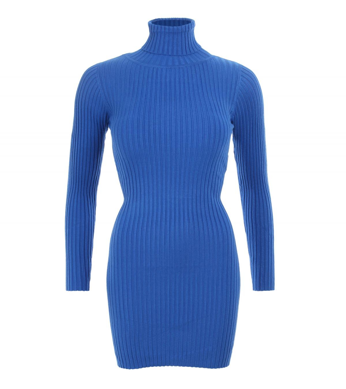 Royal Blue Ribbed Polo Neck Long Jumper