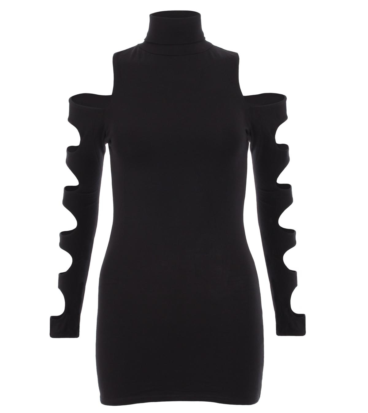 Black Cold Shoulder Roll Neck Top