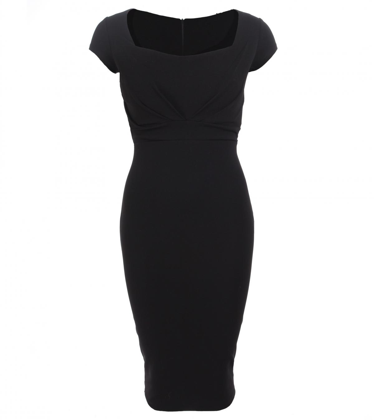 Black Pleat Detail Midi Dress