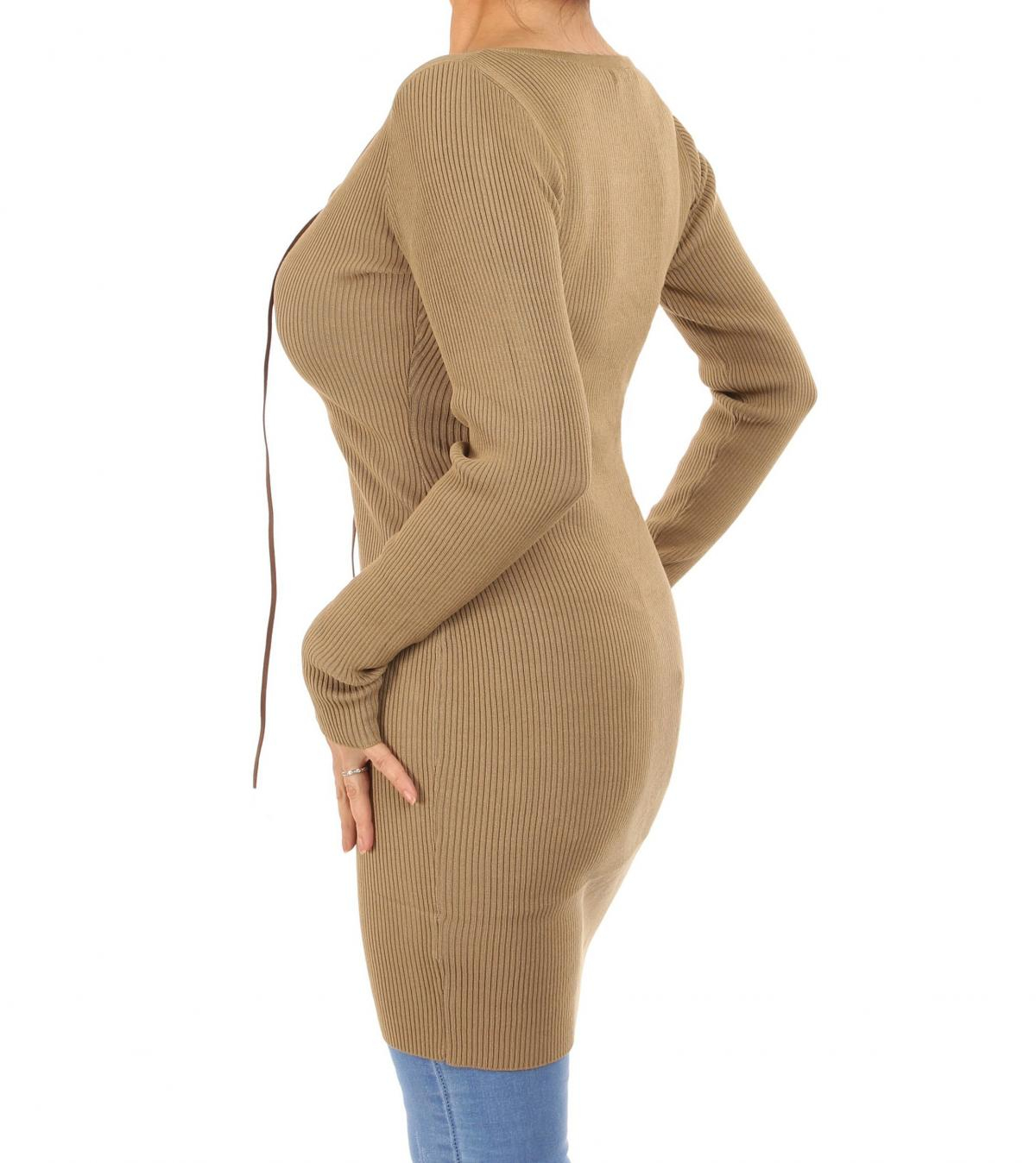 Camel Lace up Ribbed Jumper