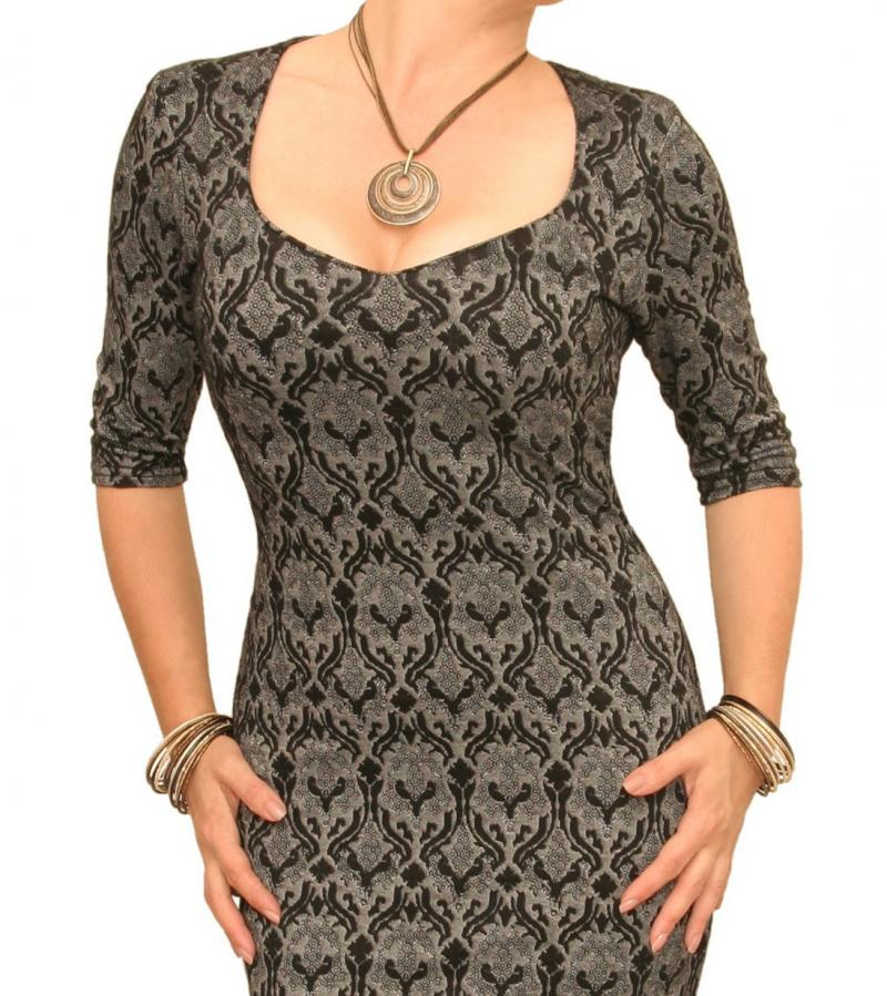 Grey and Black Print Stretch Pencil Dress