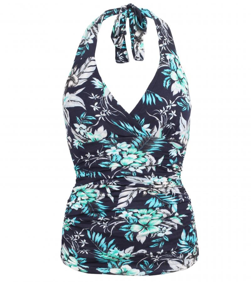 Navy Blue and Turquoise Floral Halter Neck Top