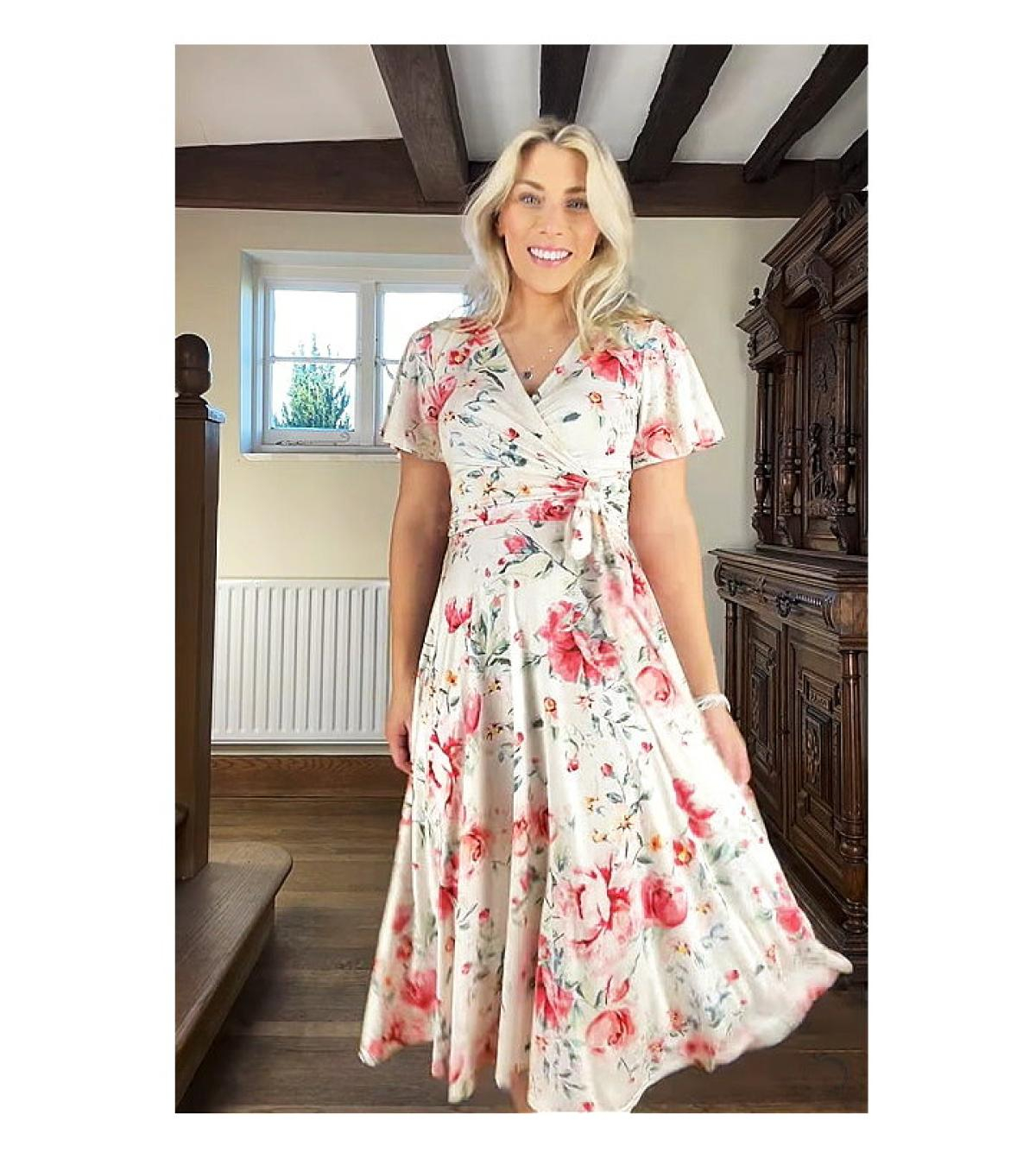 Pink and Cream Floral Print Fit and Flare Dress