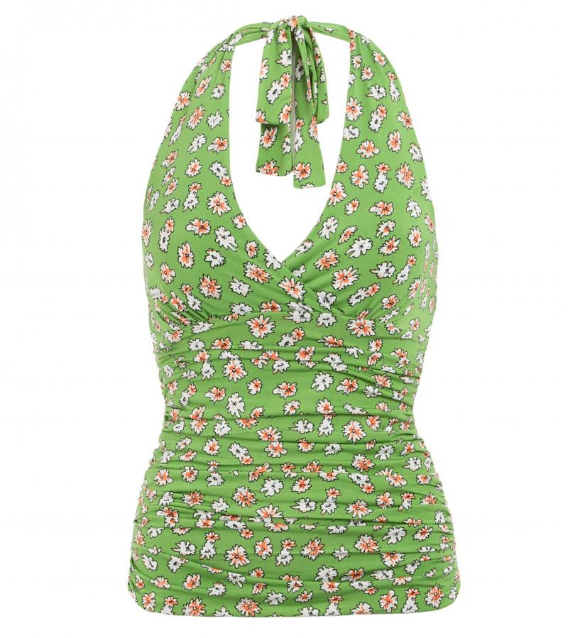 Green Daisy Floral Print Halter Neck Top