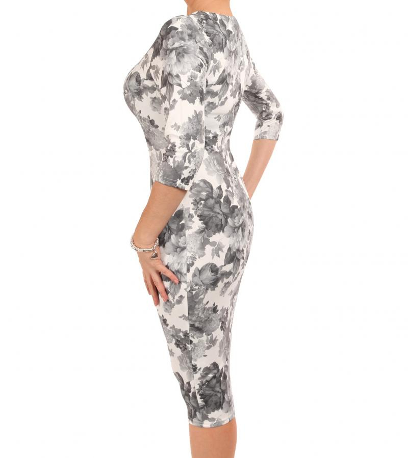 Grey and Ivory Floral Shift Dress