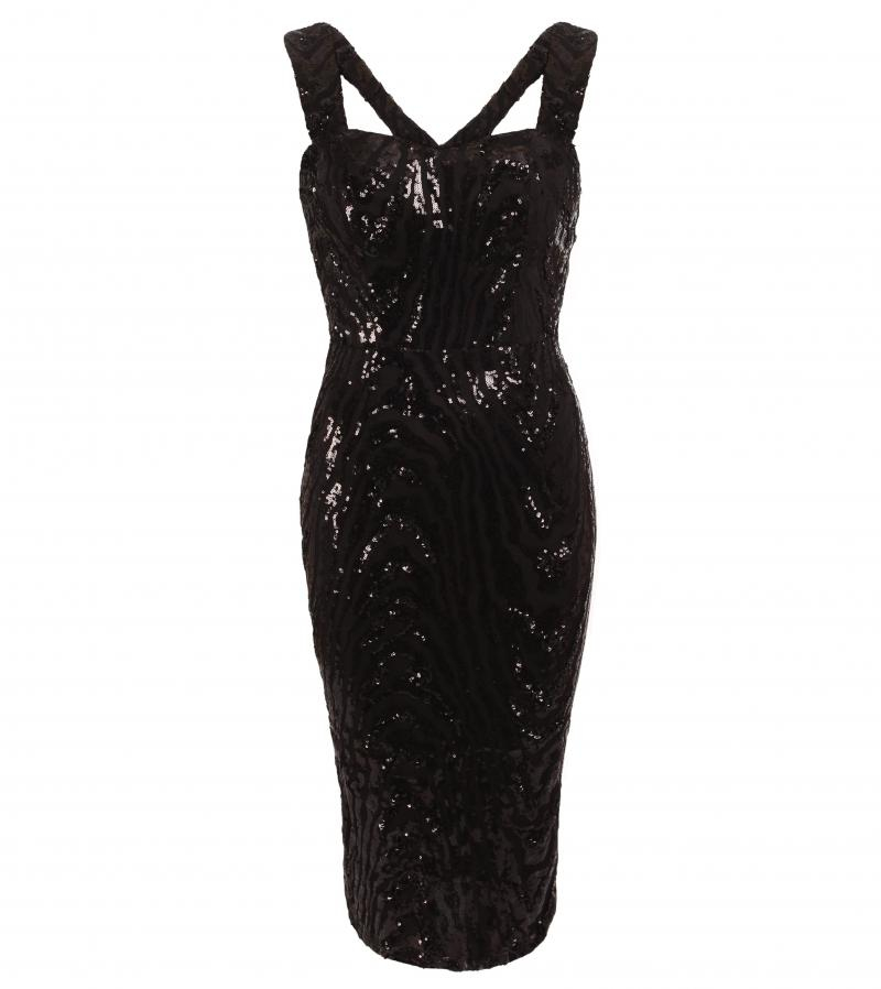 Black Sequin Midi Dress