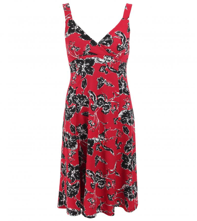 Red Floral Textured Strappy Dress