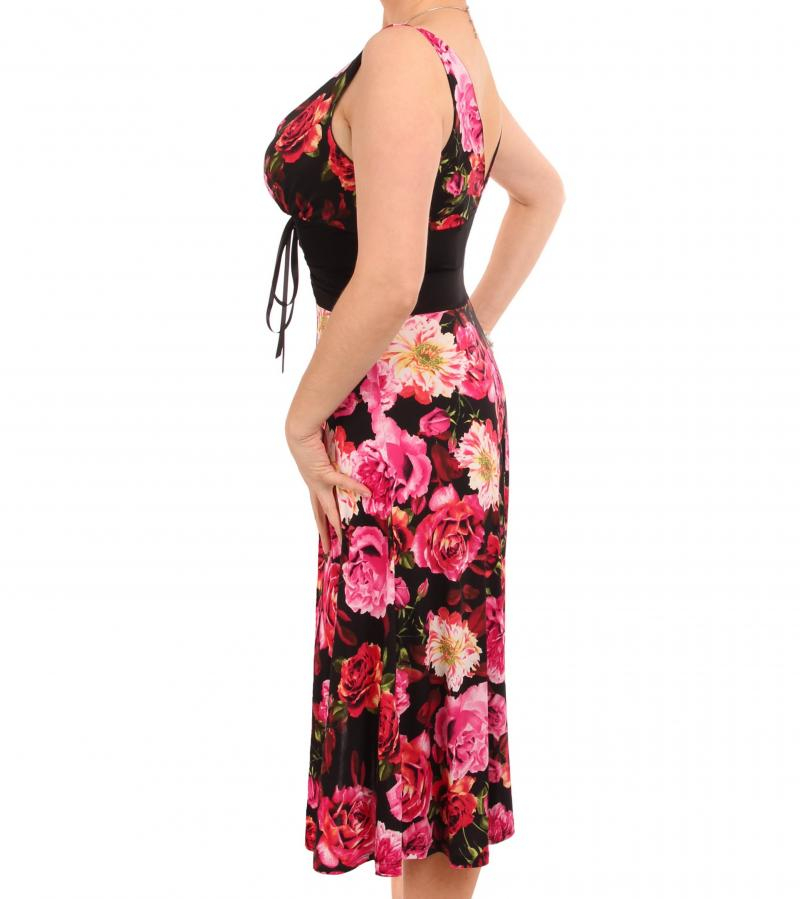 Pink and Red Floral Lace Up Detail Dress