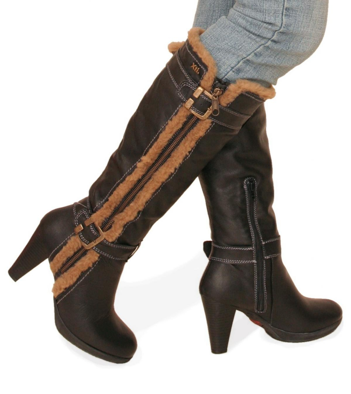 Black Fur Trim Leather Boots