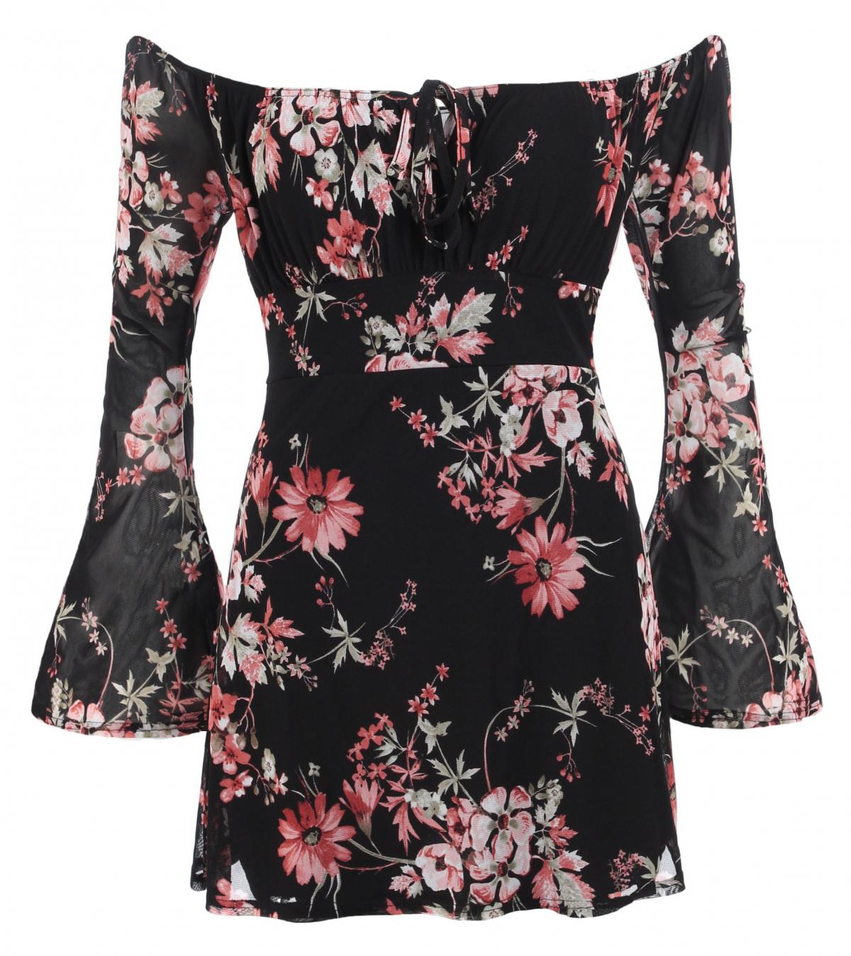 Floral Bardot off the Shoulder Bell Sleeve Top