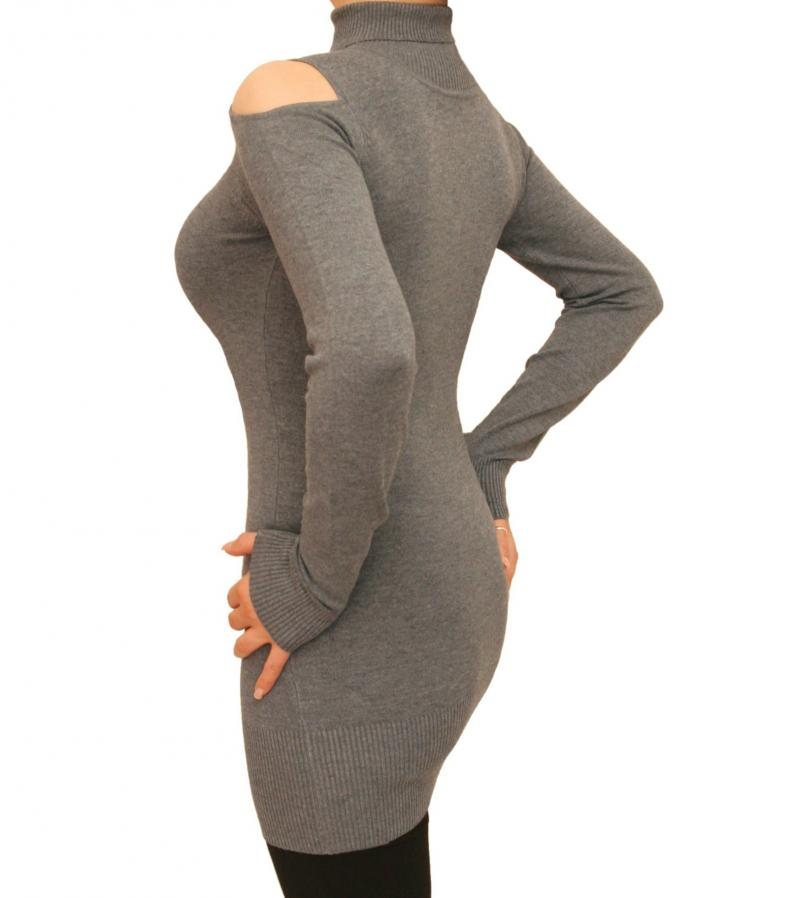 Grey Cold Shoulder Polo Neck Jumper