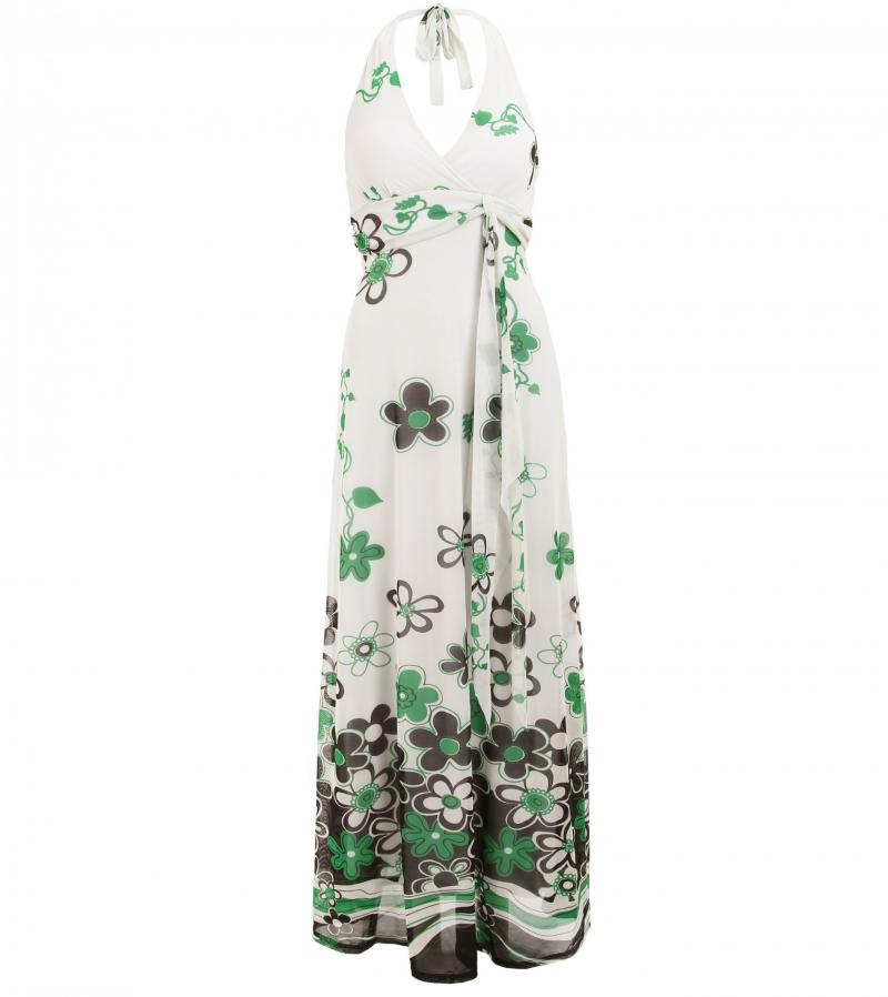 Green and White Floral Maxi Dress