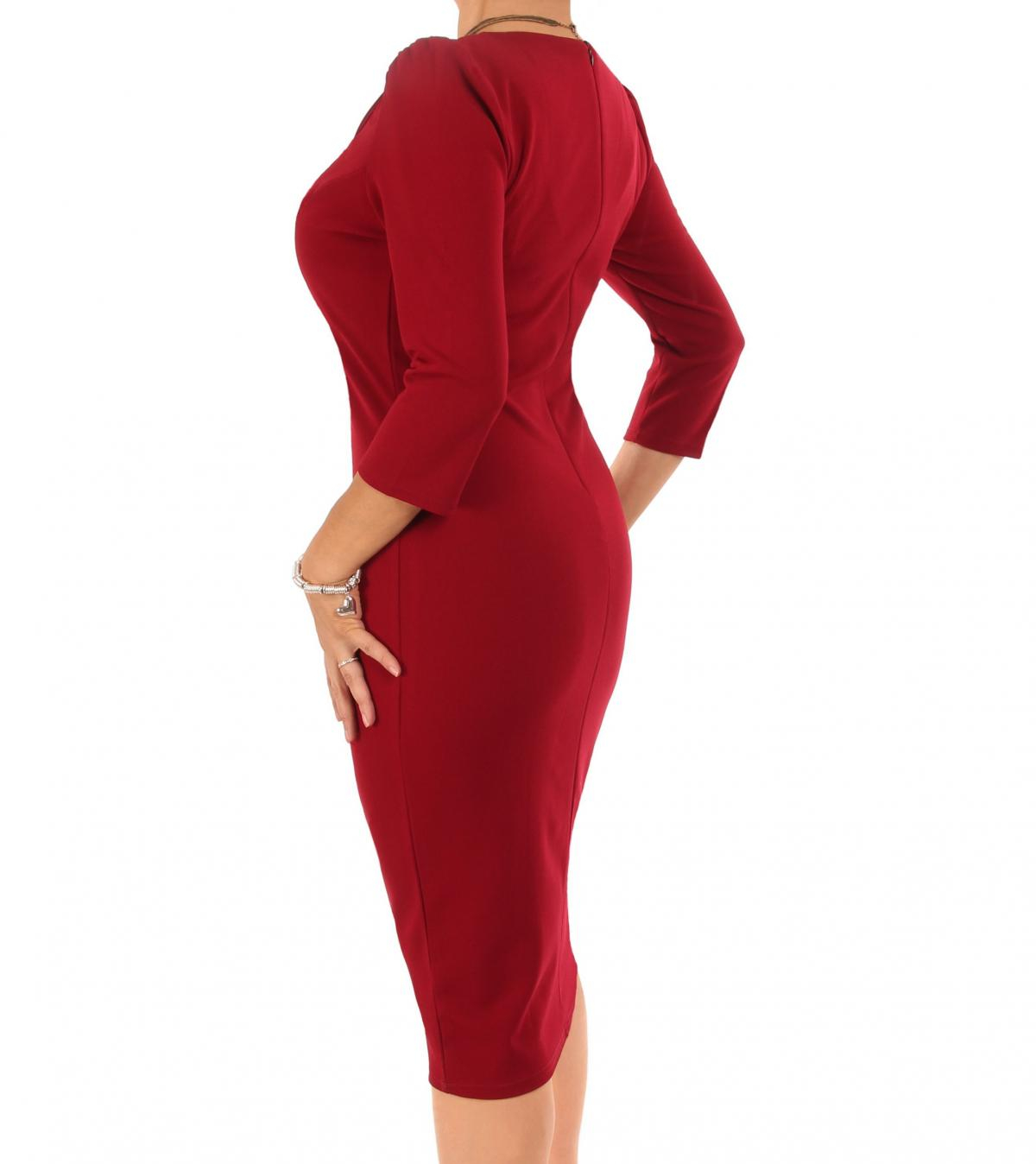 Wine Collar Detail Pencil Midi Dress