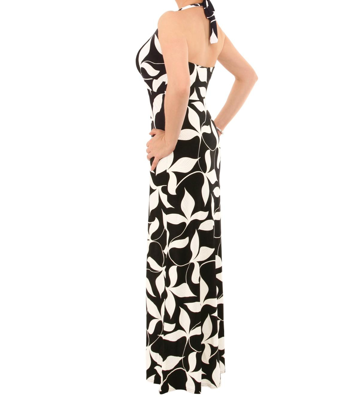 Black and Ivory Leaf Print Maxi Dress