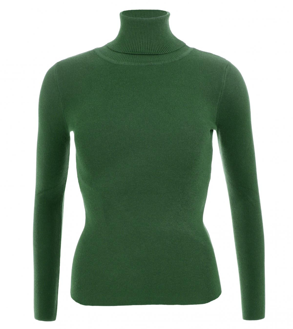 Forest Green Polo Neck Clingy Jumper