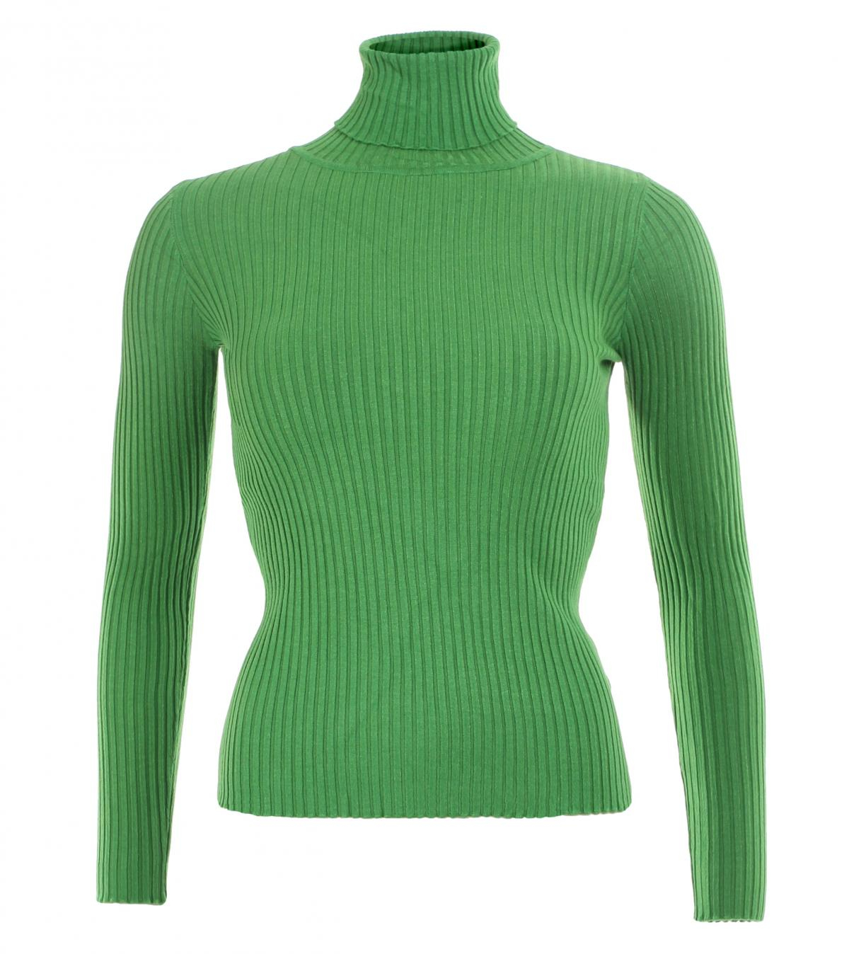 Green Ribbed Polo Neck Clingy Jumper