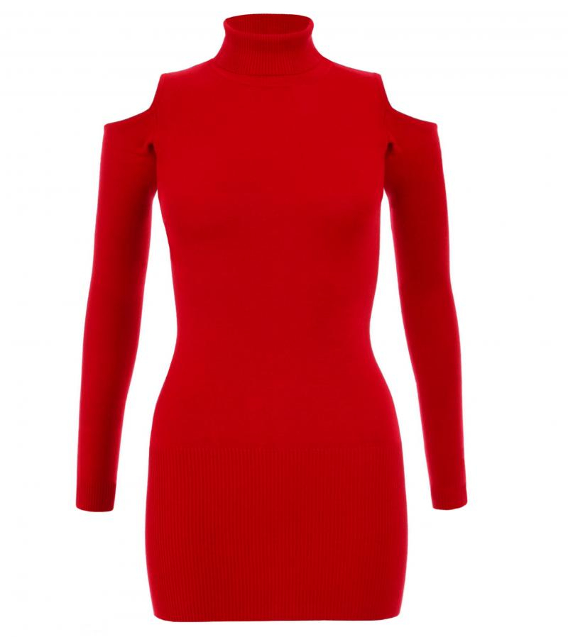 Red Cold Shoulder Polo Neck Jumper